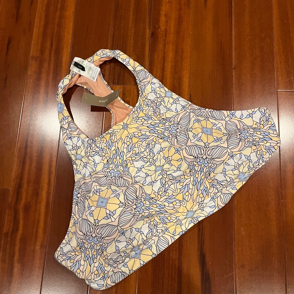 J.Crew Racerback‎ Bikini Swim Top Sporty Floral Mosaic Yellow Multi New Plus 3X